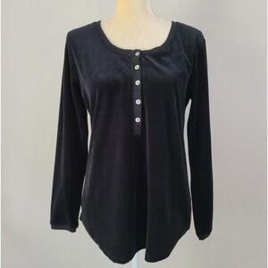 BALI STUDIO Collection Size Small Black Velour Long Sleeve Popover Blouse Top